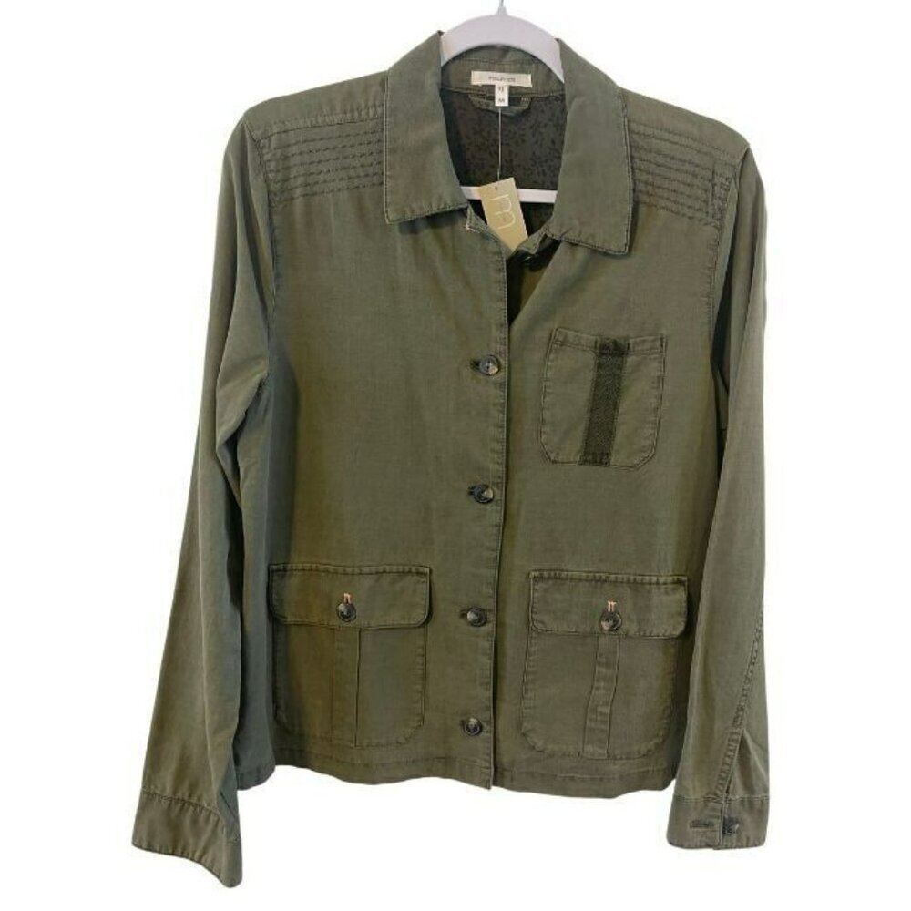 NWT Maurices Utility Shirt Jacket M Olive Green Button up Pockets Stitch detail